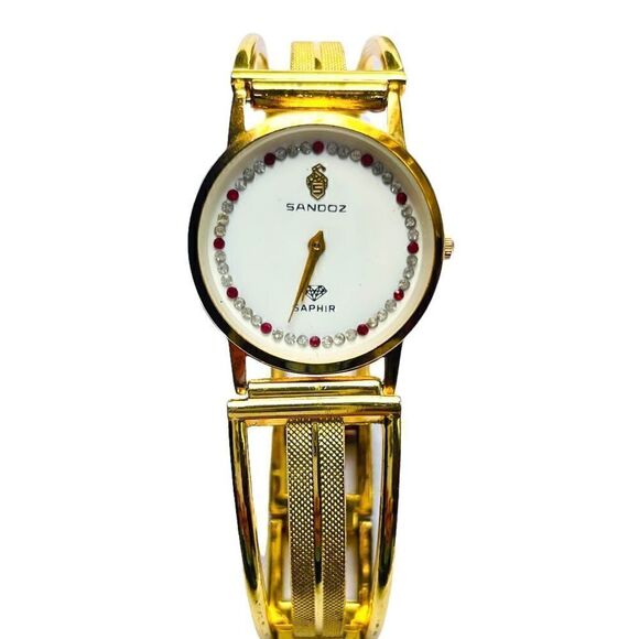 Rare Vintage Watch Sandoz Saphir HC 6026 Gold Plated Sapphire Crystal Watch EUC - Picture 7 of 9